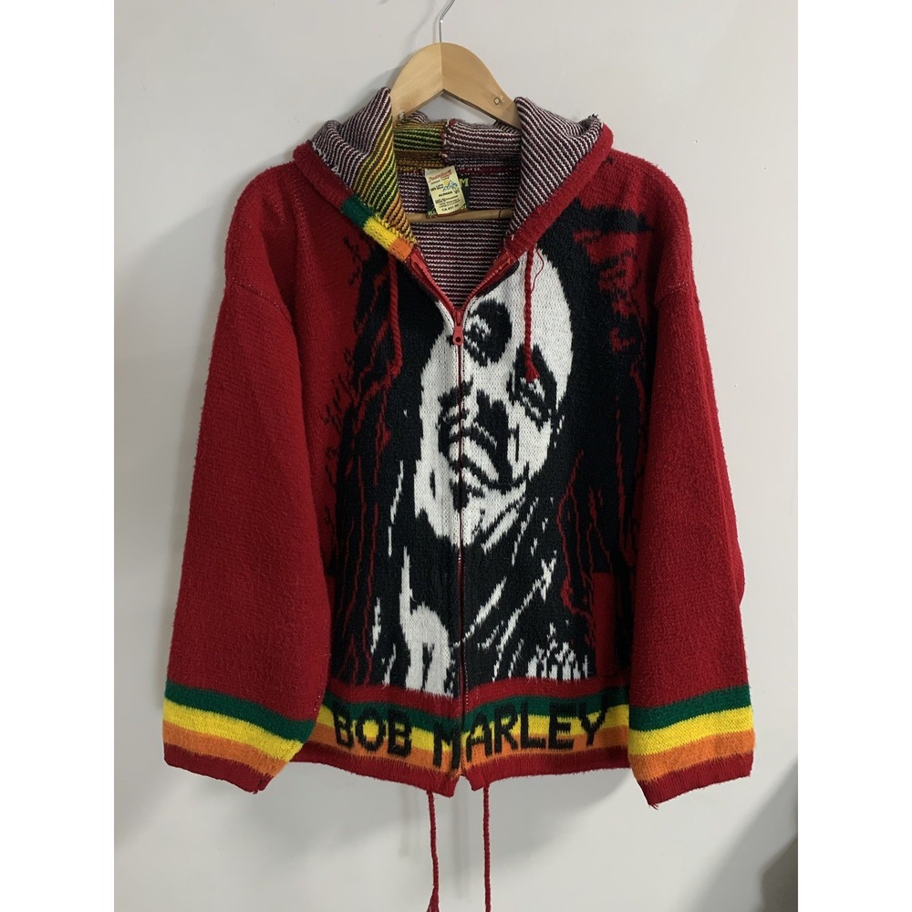 Vintage Tejidos Ruminahui Bob Marley Sweater Hoodie Jumper Alpaca Wool Red Knit